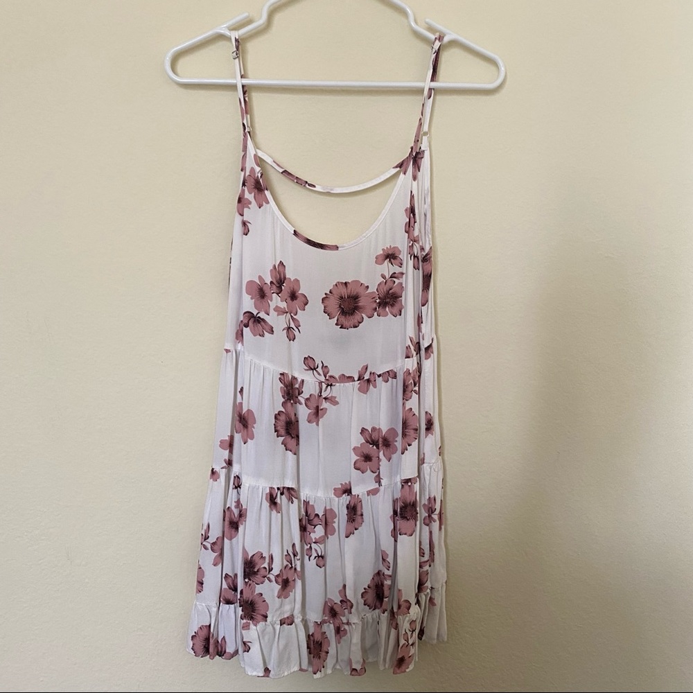 Brandy Melville white baby doll dress with pink flowers
